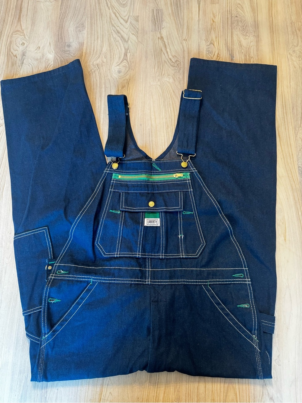liberty Men's Dark Navy Denim Overalls with Green Accents - never worn!